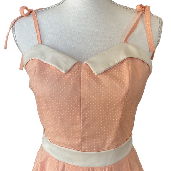 Vintage 70s Prairie Pink Swiss Dot Maxi Dress Women’s XS Peach Full Circle - Picture 3 of 13